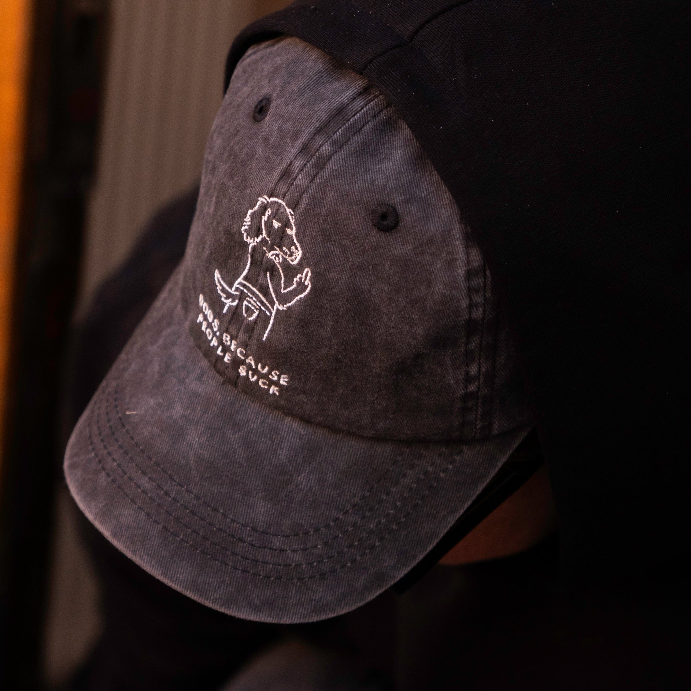 Black Denim Cap - Logo "Dogs. Because People Suck"