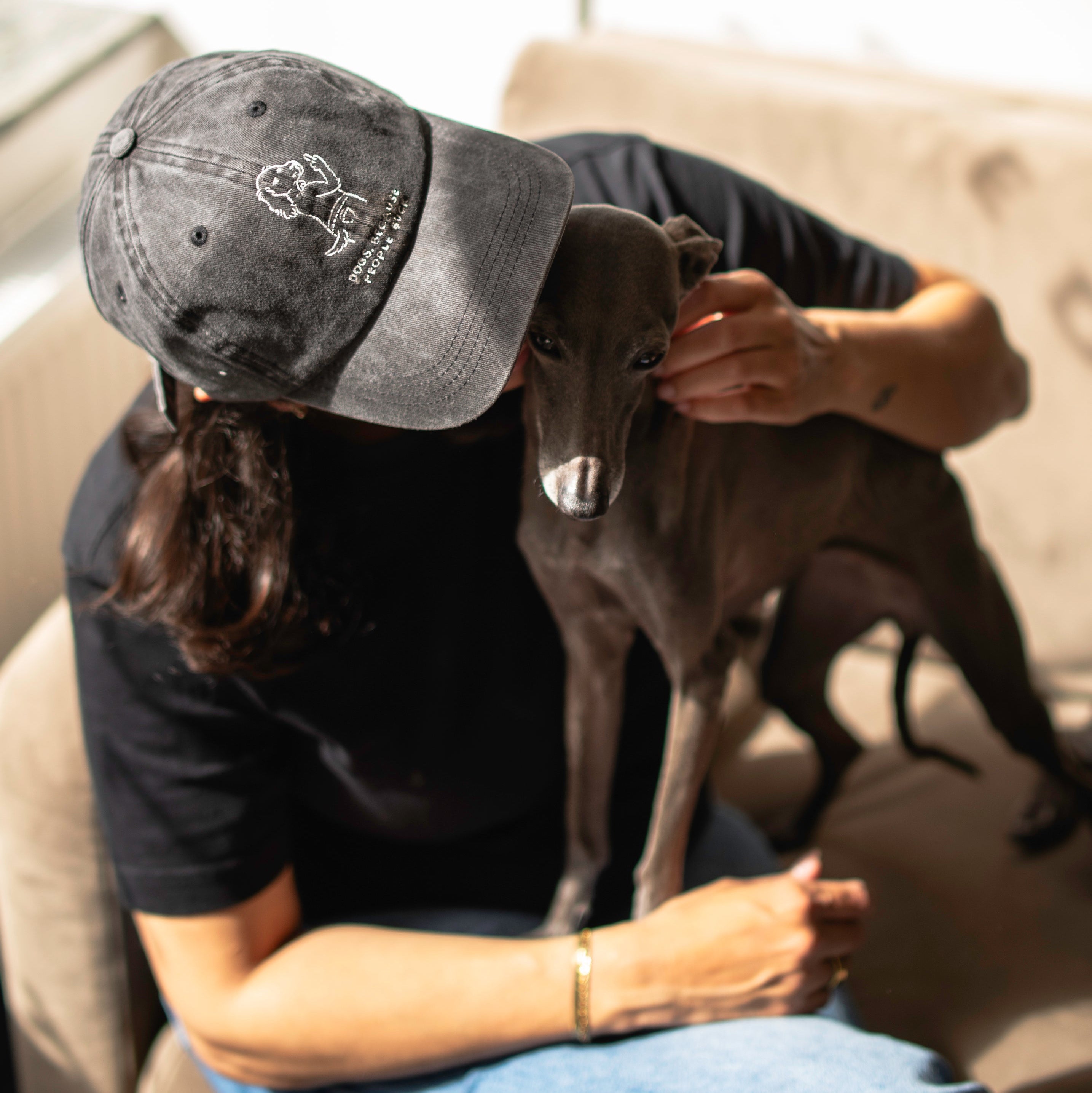 Black Denim Cap - Logo "Dogs. Because People Suck"