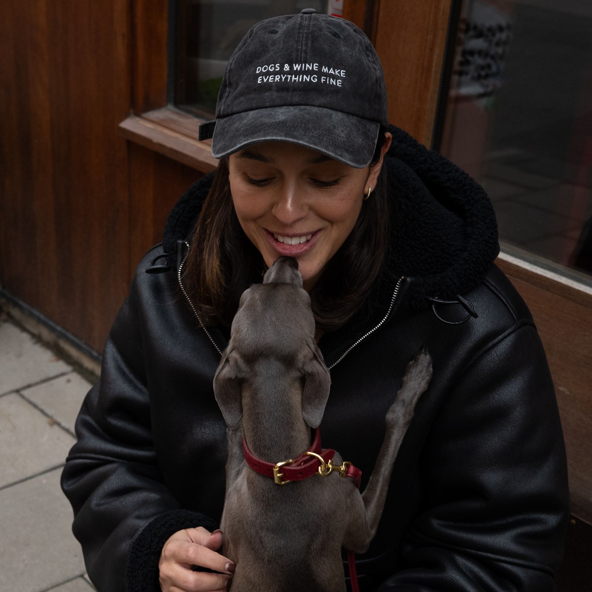 Black Denim Cap - Dogs & Wine Make Everything Fine