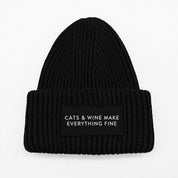 Black Wool Beanie - Cats & Wine Make Everything Fine