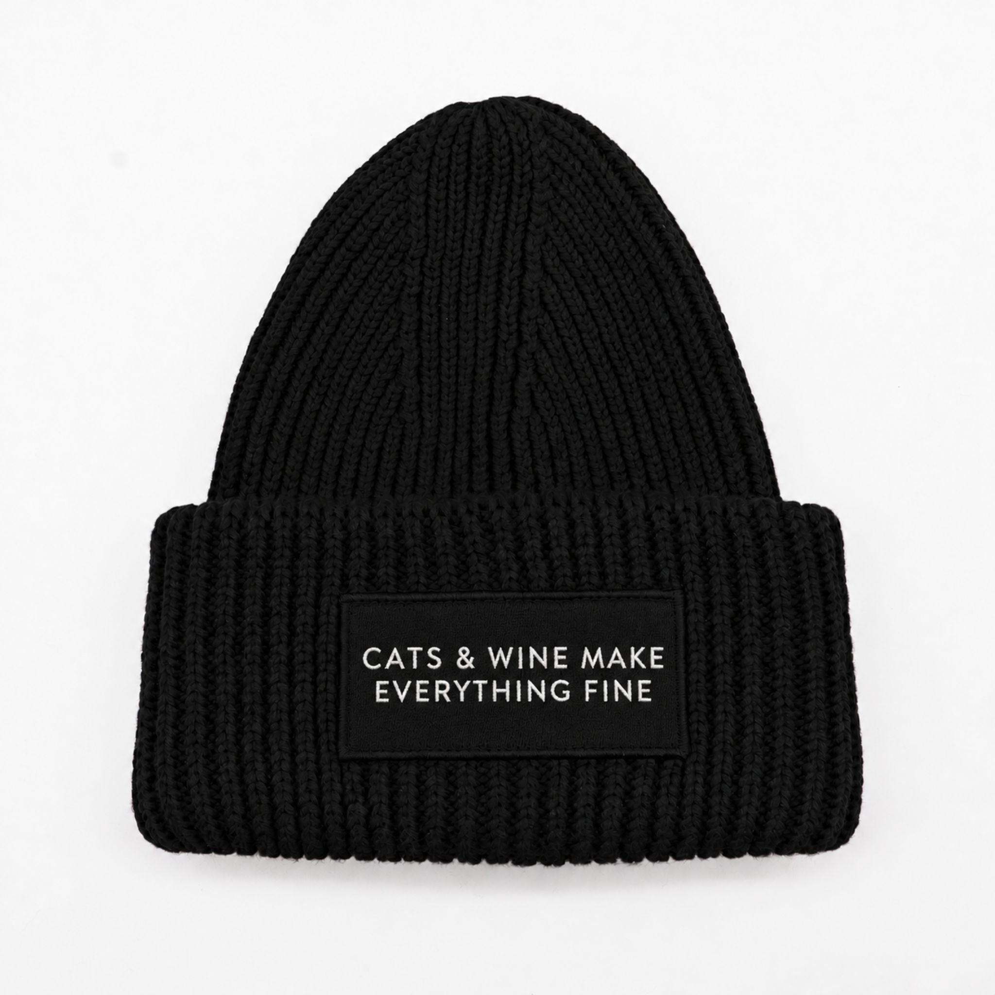 Black Wool Beanie - Cats & Wine Make Everything Fine