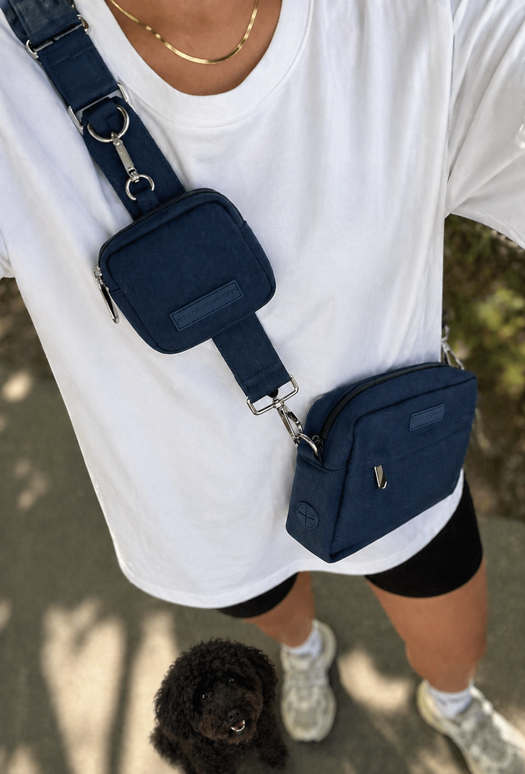 Dark Blue Denim Dog Walking Bag - Crossbody