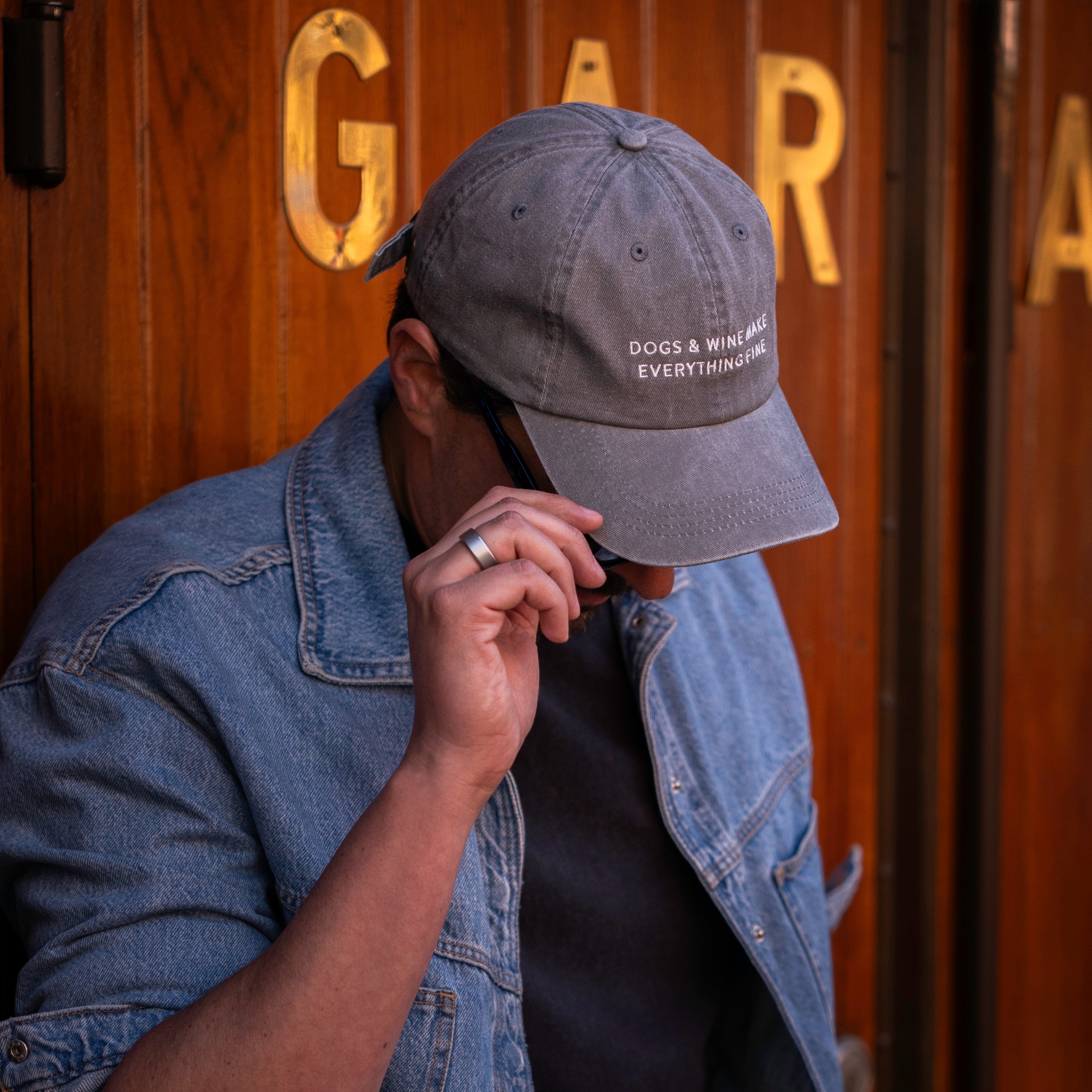 Grey Denim Cap - Dogs & Wine Make Everything Fine