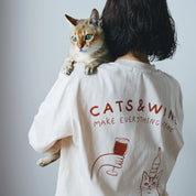 Off-White Long Sleeve - Cats & Wine Make Everything Fine
